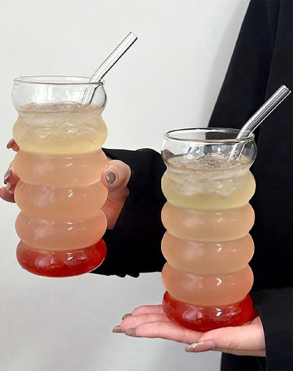 2个装ins风甜甜圈杯果茶杯咖啡杯冰美式高硼硅玻璃毛毛虫杯