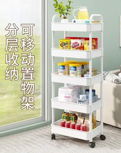 家用客厅零食书架收纳移动厨房果蔬菜篮架子置物架移动收纳小推车