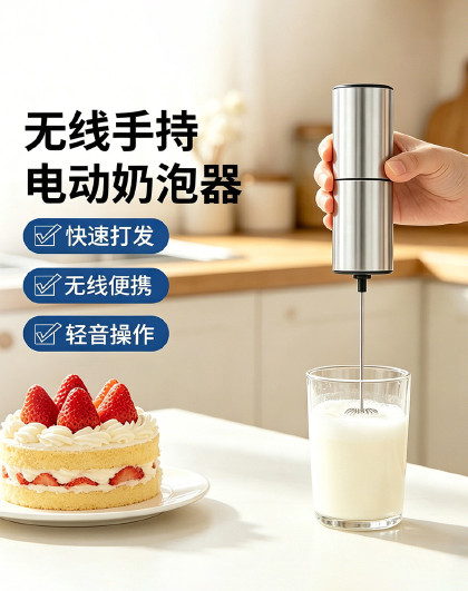 不锈钢电动奶泡器快速打泡打奶盖咖啡搅拌器打奶泡器搅拌棒