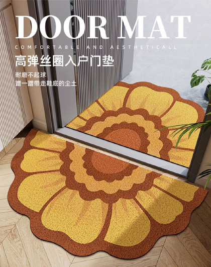 家用进门地垫玄关大门口入户门垫子地毯半圆形花朵丝圈地垫