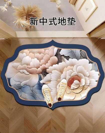 2片装新中式地垫新房厨房垫灶台防滑脚垫浴室可擦洗地毯地毯
