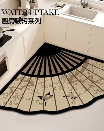 家用防滑地垫可擦免洗地毯吸水脚垫新中式风家用厨用地垫