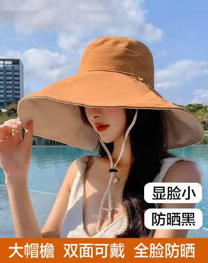 早春夏户外旅行女大沿宽延边防晒遮阳防紫外线双面可戴防晒用品