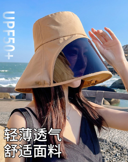 百搭护颈全遮脸遮阳渔夫帽大帽檐显脸小防晒全脸防晒透气女款帽子