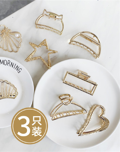 三只装ins金属抓夹少女鲨鱼大号洗澡发抓韩式女后脑勺头饰发夹