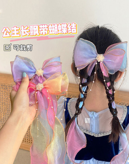 【3条装】发夹儿童发夹女孩编发蝴蝶结飘带发卡后脑勺发夹头饰