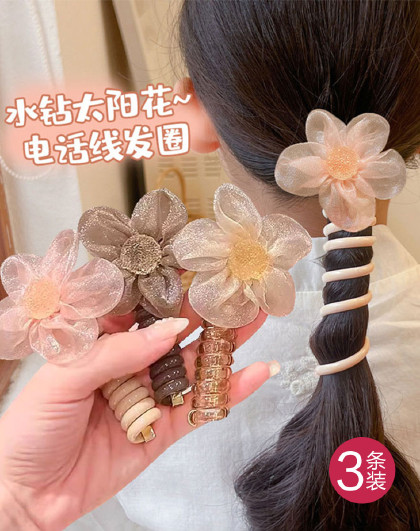 3条装日系编发神器直条电话线发圈高马尾橡皮筋女扎头发绳头饰