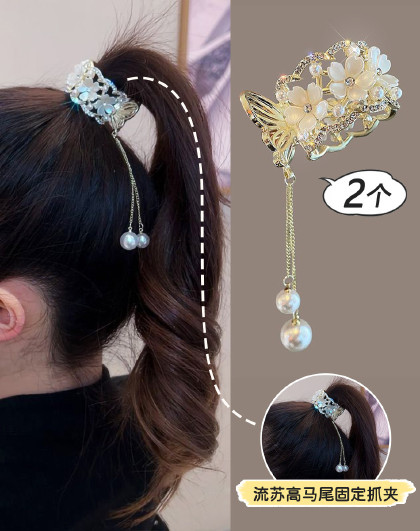 白莲花流苏高马尾固定抓夹女后脑勺森系仙美发卡新款发夹头饰发卡