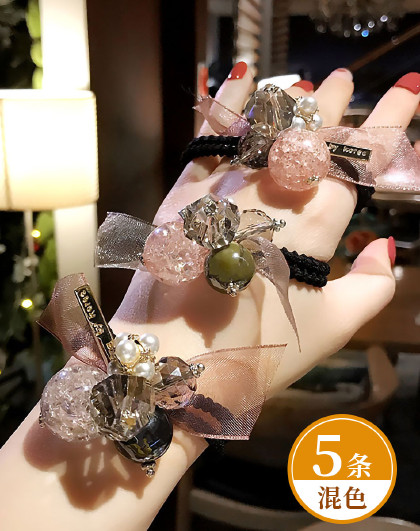 【5条装】可爱发绳发饰女生扎马尾皮筋水晶珍珠发圈