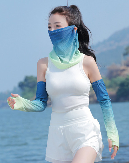 2件套百搭透气户外骑车骑行护面护臂护颈面罩渐变护颈护臂