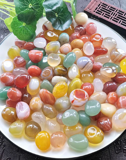 500克鹅卵石鱼缸造景摆件花盆彩色石水培花盆鱼缸造景五彩石