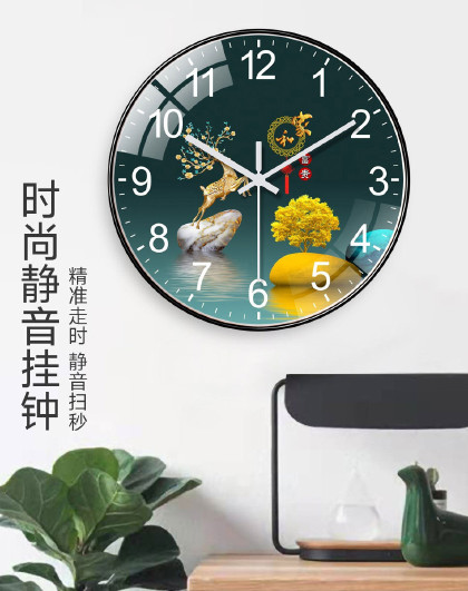 12英寸家用创意时钟表挂墙餐厅风景时钟玄关时尚静音挂钟摆件