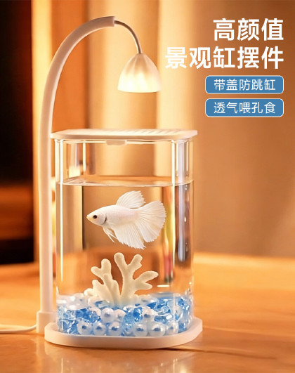 创意景观缸摆件桌面高颜值创意工位鱼缸家用客厅小型懒人造景玻璃