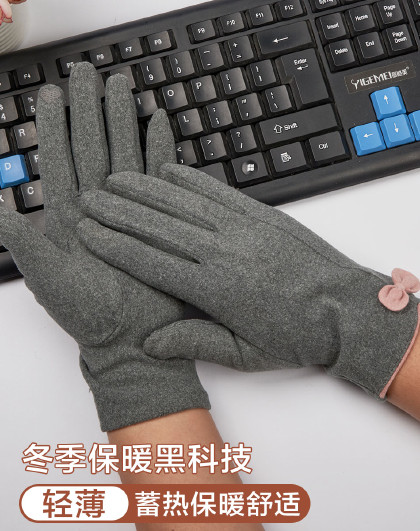 韩版针织手套女士可爱加绒时尚简约学生防寒德绒手套