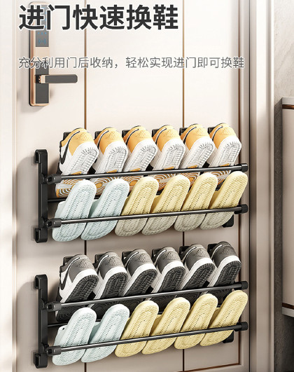 家用门后壁挂式免打孔鞋架浴室卫生间收纳拖鞋架双层可折叠拖鞋架