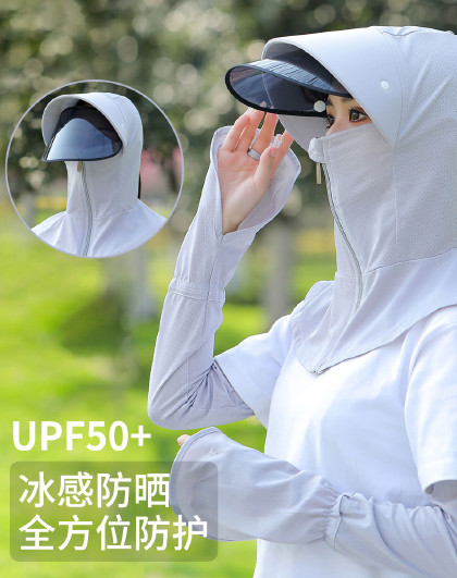 遮阳面罩女防晒遮脸面罩透气遮阳帽防晒口罩脸颈一体防晒面罩