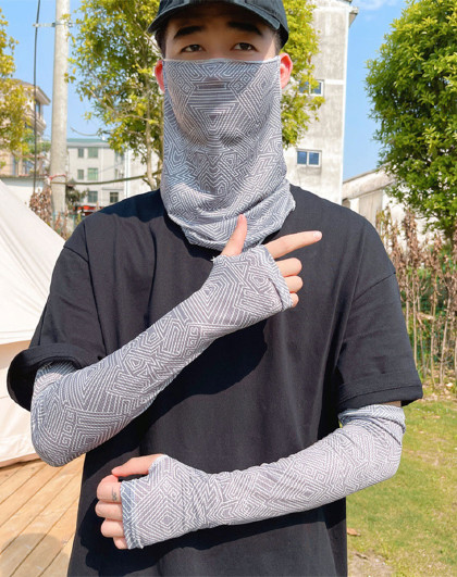 男女夏季护颈护脖冰袖钓鱼骑行面罩冰凉触感迷彩遮阳袖套口罩套装