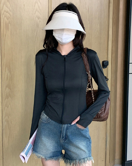 春夏季户外透气遮阳外套皮肤衣连帽骑行爬山小蛮腰修身连帽防晒衣