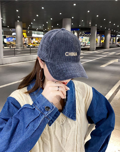2022秋冬新款百搭棒球帽男女休闲时尚潮刺绣字母灯芯绒鸭舌帽