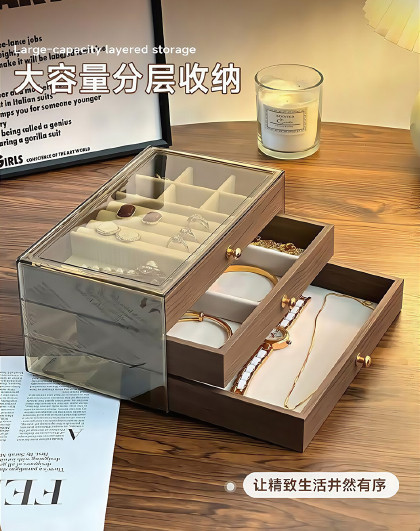 欧式木制三层首饰收纳盒首饰盒戒指项链耳环饰品头饰手饰收纳盒