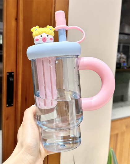 900ml大容量耐高温高颜值吸管冰霸杯茶水分离吸管杯吨吨杯