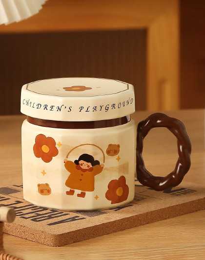 家用咖啡杯陶瓷茶杯水杯带盖复古陶瓷杯马克杯复古情侣陶瓷马克杯