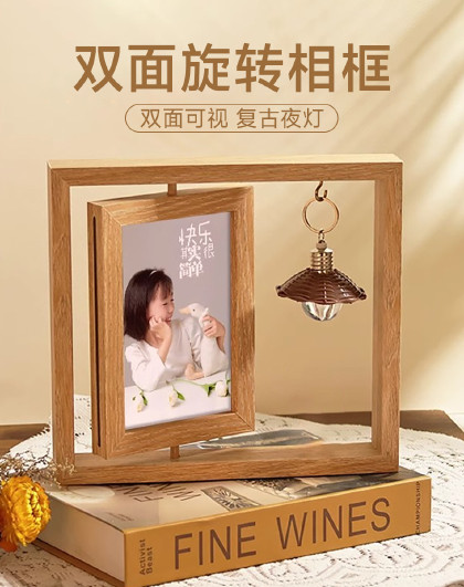 复古美式6寸双面旋转相框创意立体儿童摆台影楼相架双面旋转相框
