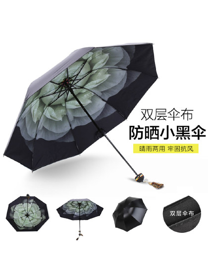 新款便携防晒防紫外线太阳伞女雨伞晴雨两用双层黑胶遮阳伞