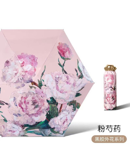 高颜值油画风印花迷你油画口袋钛金防晒遮阳伞晴雨两用太阳伞