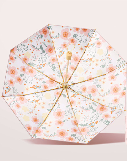 复古高颜值金杆彩胶太阳伞8骨彩胶插画伞简约雨伞晴雨伞商务伞