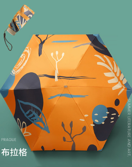 时尚抽象太阳伞晴雨伞两用女士便携五折黑胶防紫外线防晒雨伞