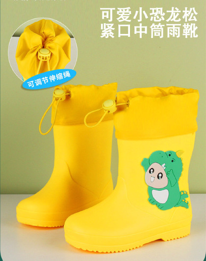 可爱小恐龙松紧口中筒雨靴儿童雨鞋轻便加绒款可拆卸水鞋雨靴雨鞋