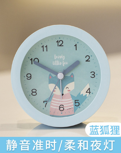 北欧简约小闹钟学生用创意静音夜灯卡通静音带夜灯卧室床头小闹钟